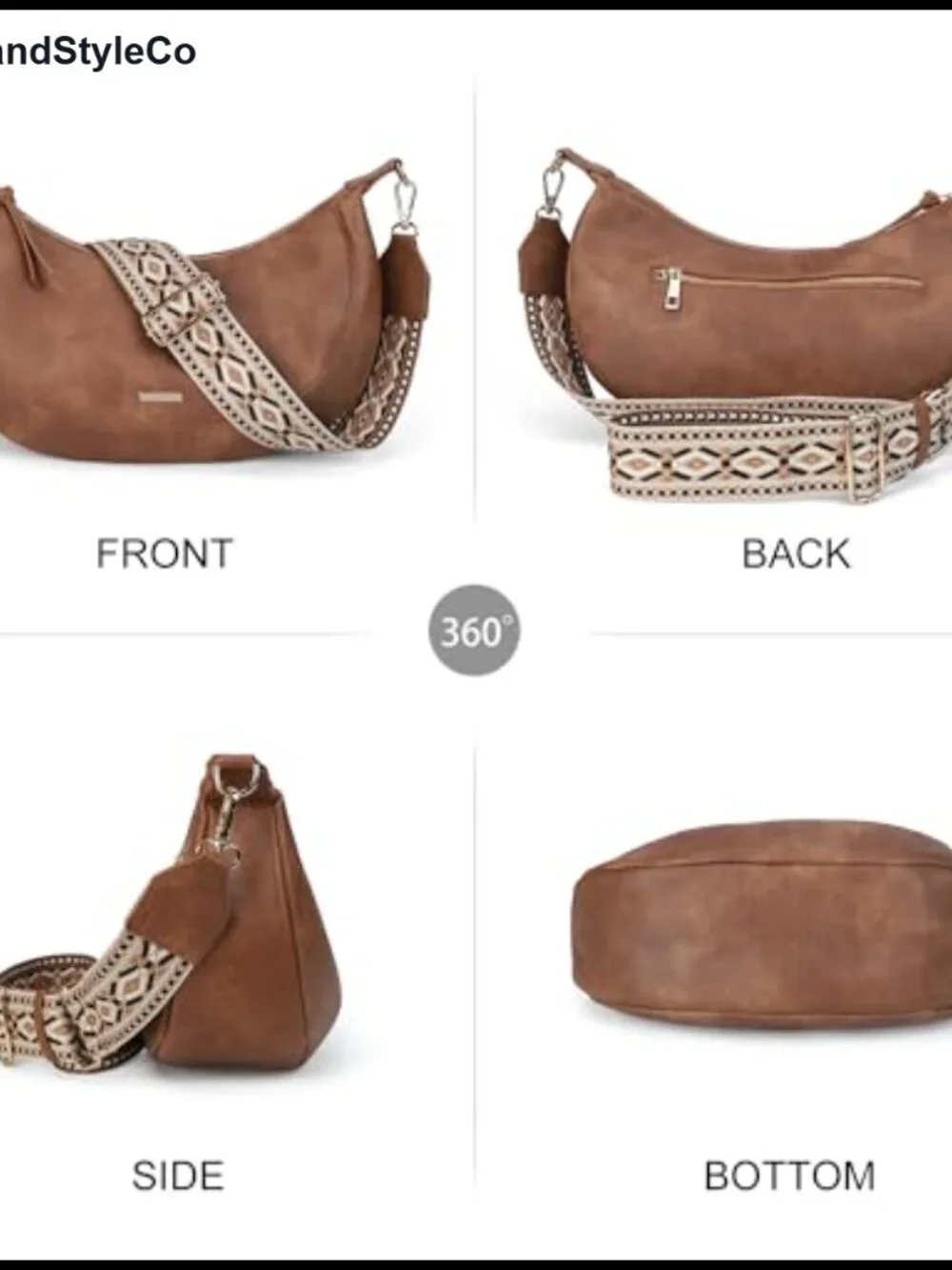 Boho Crescent Hobo Bag Women Faux Leather Crossbody Purse
